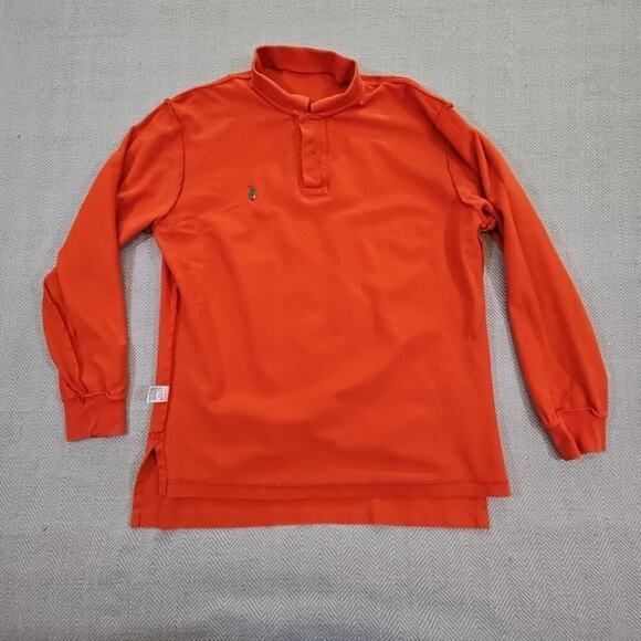 Polo Ralph Lauren Rugby Shirt Men's Large Orange Pony Long Sleeve Cotton Y2K - Picture 15 of 16